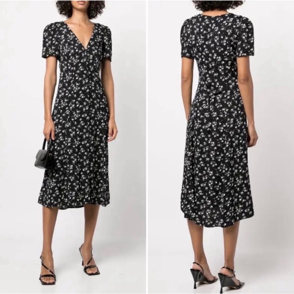 Reformation Locklin Jasmine Dress Black and White Floral Midi Dress Size 8